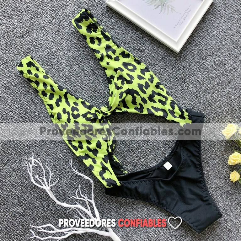 C1040 Traje De Bano Trikini Animal Print Verde Y Negro S A La Moda Mayoreo Jpg