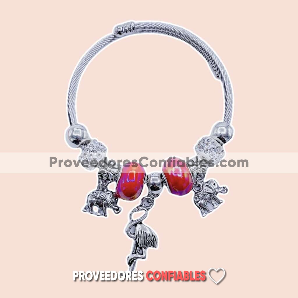 Pulsera Tipo Pandora Con Pedreria Roja Blanca Con Diamantes Dijes De Flamingo Y Elefantes Plata Accesorios De Mayoreo A2760 Jpg