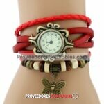 R0215 Reloj Pulsera Dije Mariposa Vintage Rojo Piel Moda Mayoreo Proveedores Directos De Fabrica Jpg