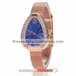 R2807 Reloj Rosado Extensible Metal Mesh Caratula Azul Con Diamantes A La Moda Mayoreo 1 Jpg
