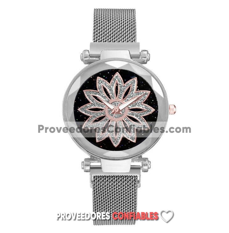 R2996 Reloj Plata Extensible Metal Mesh Iman Flor A La Moda Mayoreo 1 1 Jpg