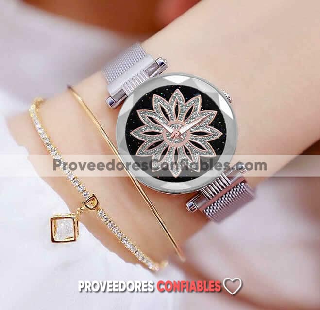 R2996 Reloj Plata Extensible Metal Mesh Iman Flor A La Moda Mayoreo 1 Jpg
