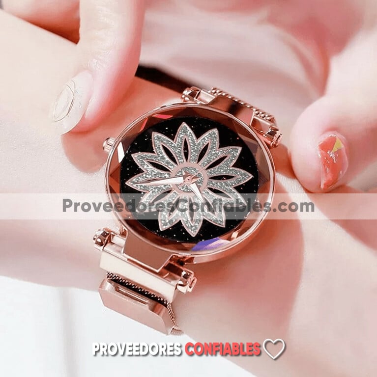 R2997 Reloj Dorado Extensible Metal Mesh Iman Flor A La Moda Mayoreo 1 1 Jpg
