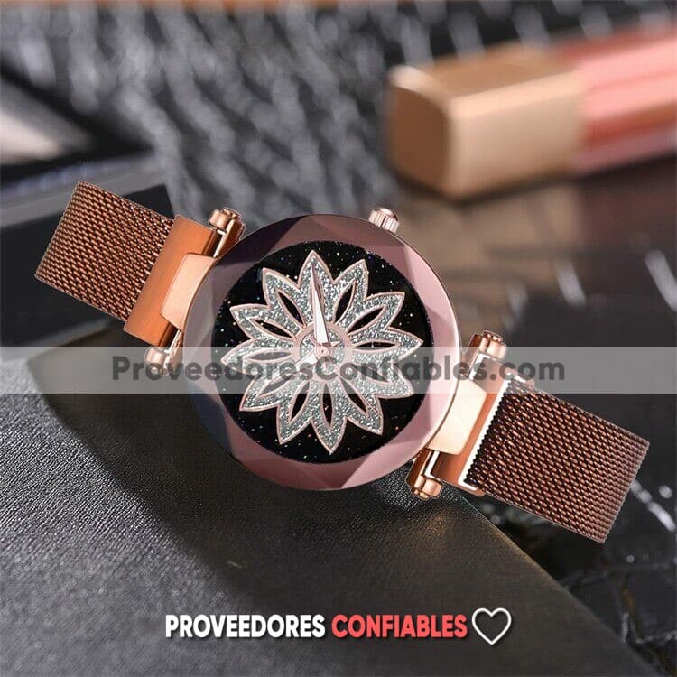R2997 Reloj Dorado Extensible Metal Mesh Iman Flor A La Moda Mayoreo 1 Jpg