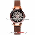 R2997 Reloj Dorado Extensible Metal Mesh Iman Flor A La Moda Mayoreo 1 1 Jpg