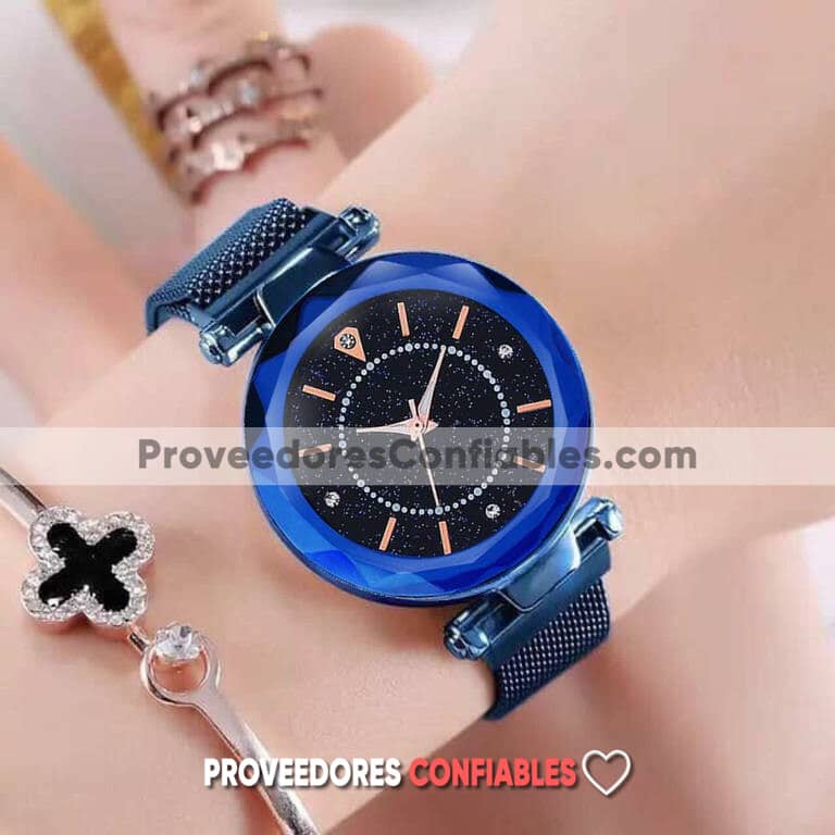 R3018 Reloj Azul Extensible Mesh Iman Caratula Con Destellos A La Moda Mayoreo 1 Jpg