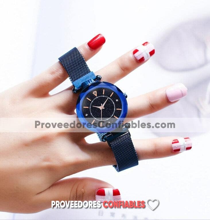 R3018 Reloj Azul Extensible Mesh Iman Caratula Con Destellos A La Moda Mayoreo 2 Jpg