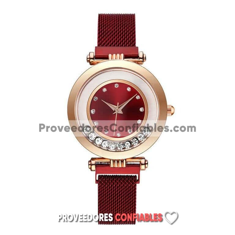 R3056 Reloj Rojo Extensible Mesh Iman Caratula Diamantes Sueltos A La Moda Mayoreo Jpg