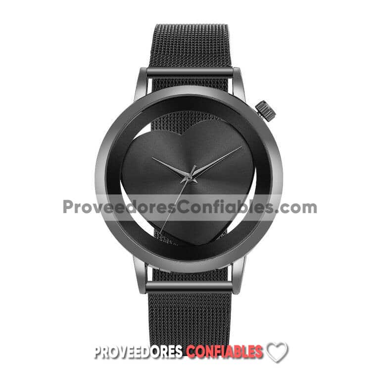 R3175 Reloj Negro Extensible Metal Caratula Negro Con Corazon Jpg