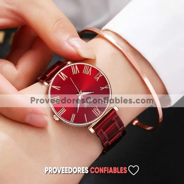 R3394 Reloj Rojo Extensible Metal Caratula Numeros Romanos Eslabones Ccq 2 Jpg
