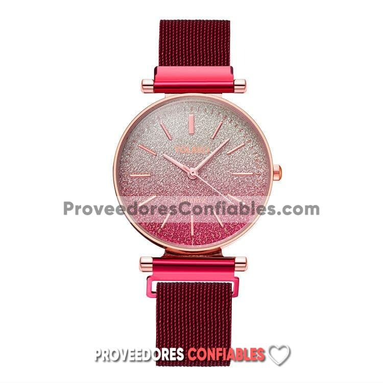 R3431 Reloj Rojo Extensible Metal Mesh Iman Caratula Degradado Destellos Yolako Jpg