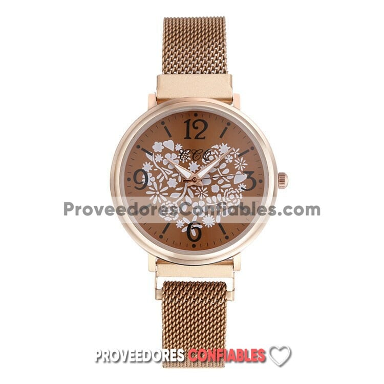 R3481 Reloj Gold Rose Extensible Metal Mesh Iman Caratula Cafe Corazon De Flores A La Moda Mayoreo Jpg