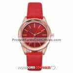 R3501 Reloj Rojo Extensible Piel Sintetica Caratula Dorada Y Rojo Contorno Diamante A La Moda Mayoreo Jpg
