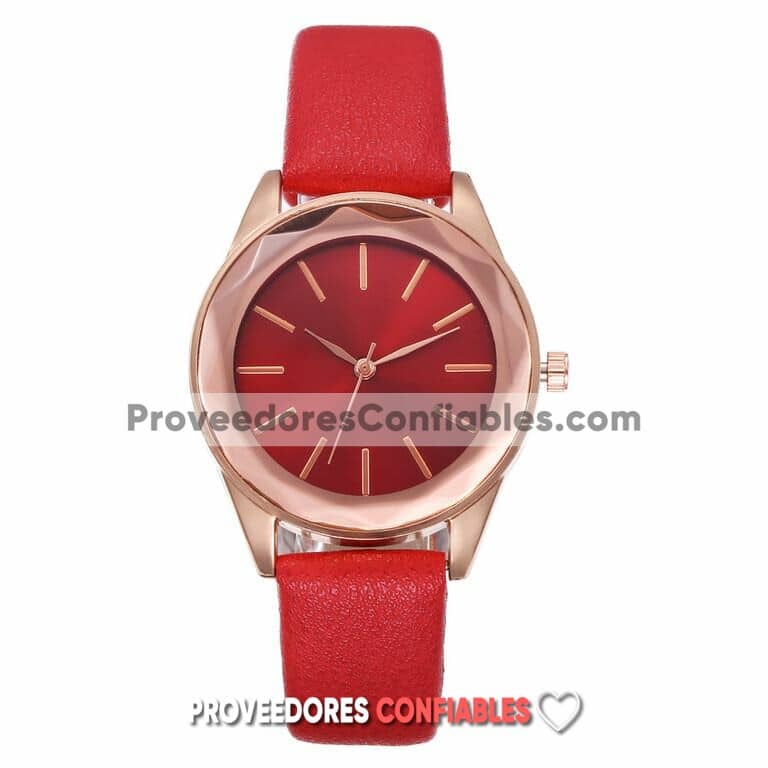 R3501 Reloj Rojo Extensible Piel Sintetica Caratula Dorada Y Rojo Contorno Diamante A La Moda Mayoreo Jpg