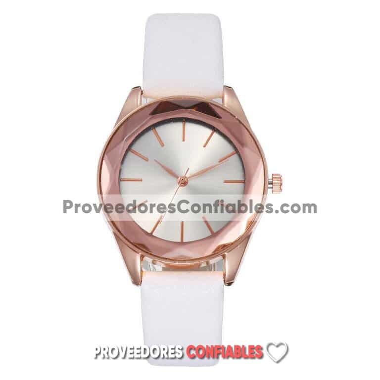 R3508 Reloj Blanco Extensible Piel Sintetica Caratula Gold Rose Diamante A La Moda Mayoreo Jpg