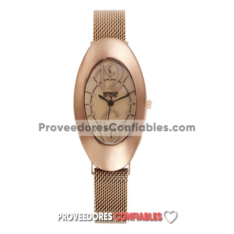 R3525 Reloj Gold Rose Extensible Metal Mesh Iman Caratula Ovalo Numeros Grandes Ccq A La Moda Mayoreo Jpg