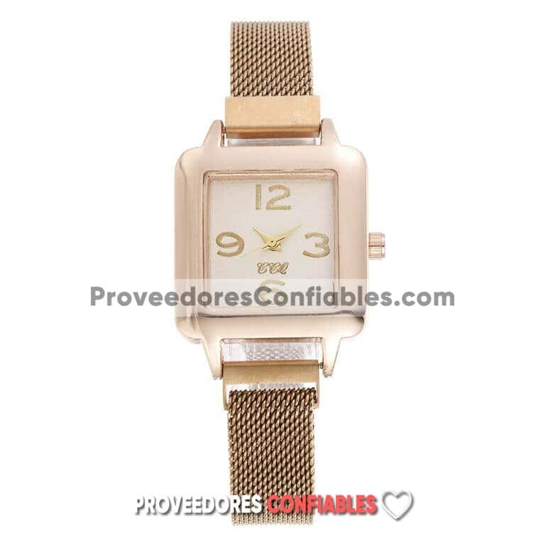 R3527 Reloj Gold Rose Extensible Metal Mesh Iman Caratula Cuadrado Numeros Dorados Ccq A La Moda Mayoreo 2 Jpg