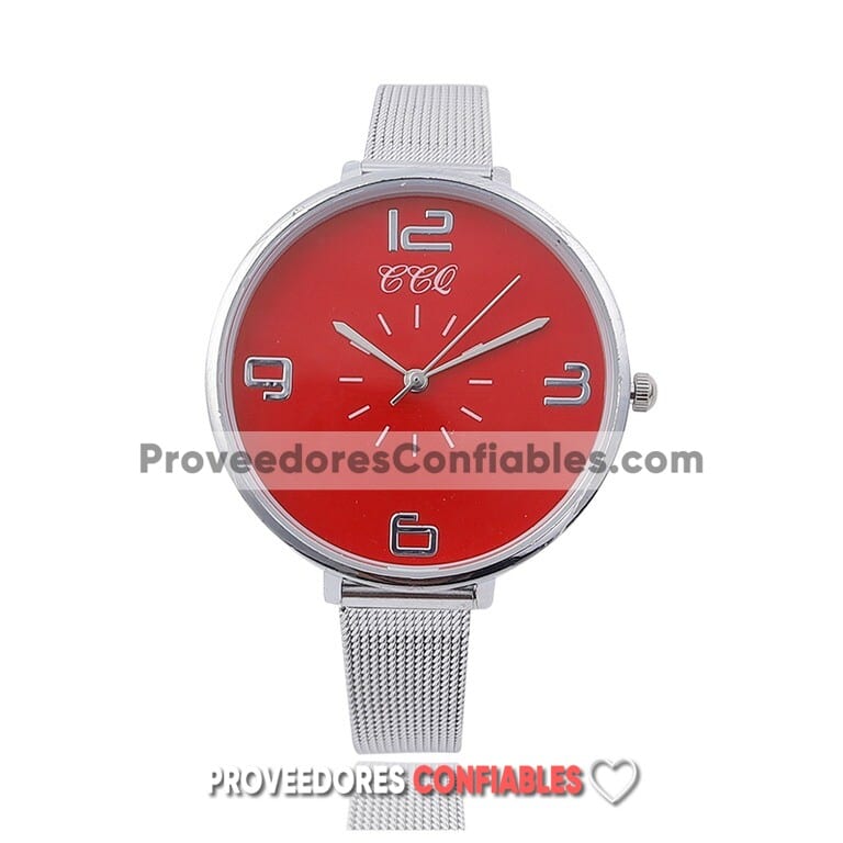 R3532 Reloj Plata Extensible Metal Mesh Caratula Rojo Delgado Ccq Jpg