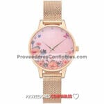 R3550 Reloj Gold Rose Extensible Metal Mesh Caratula Rosa Flores Y Diamantes 1 Jpg