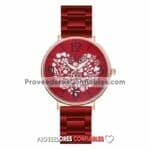 R3552 Reloj Rojo Extensible Metal Caratula Rojo Corazon De Flores 1 Jpg