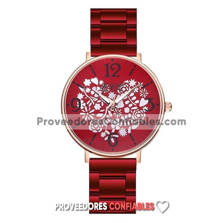 R3552 Reloj Rojo Extensible Metal Caratula Rojo Corazon De Flores 2 Jpg