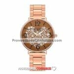 R3553 Reloj Gold Rose Extensible Metal Caratula Cafe Corazon De Flores 1 Jpg