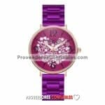 R3554 Reloj Morado Extensible Metal Caratula Purpura Corazon De Flores 1 Jpg