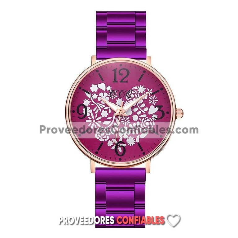 R3554 Reloj Morado Extensible Metal Caratula Purpura Corazon De Flores 2 Jpg