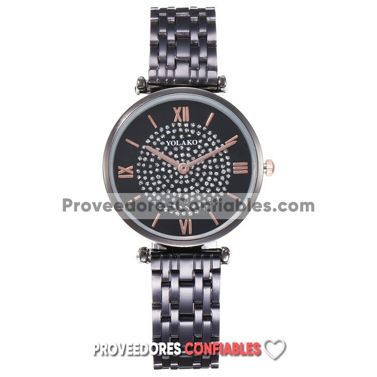 R3570 Reloj Negro Extensible Metal Caratula Numeros Romanos Diamantes Yolako Jpg
