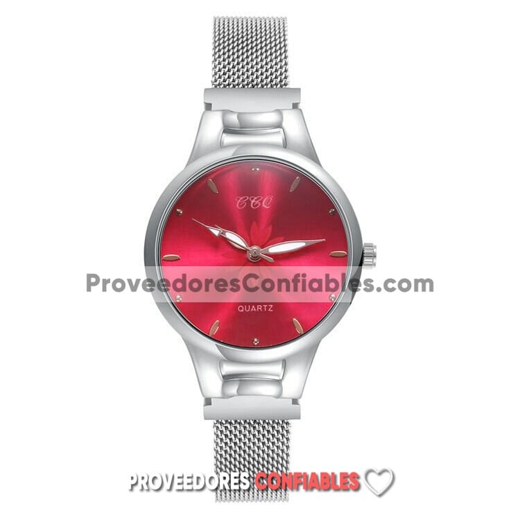 R3573 Reloj Plata Extensible Metal Mesh Caratula Fuccia Satinado Flor Ccq Jpg