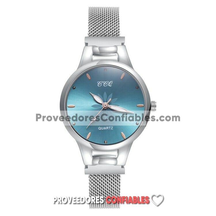 R3575 Reloj Plata Extensible Metal Mesh Caratula Azul Satinado Flor Ccq Jpg