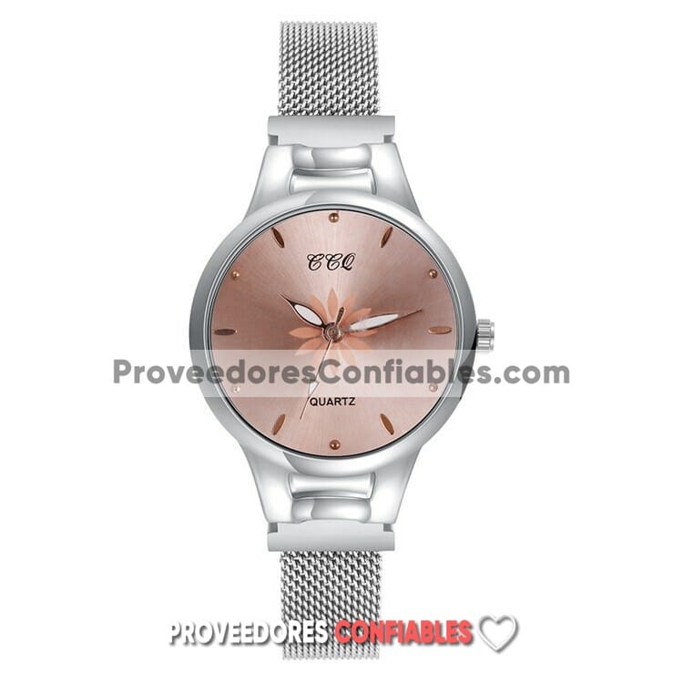 R3576 Reloj Plata Extensible Metal Mesh Caratula Rosa Satinado Flor Ccq Jpg