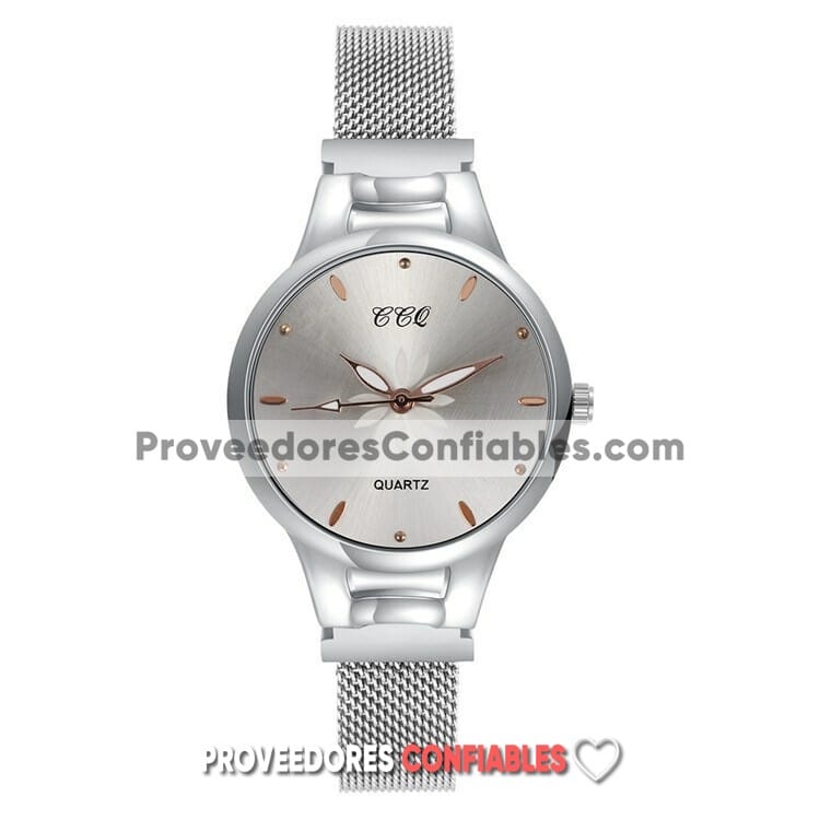 R3577 Reloj Plata Extensible Metal Mesh Caratula Blanco Satinado Flor Ccq Jpg