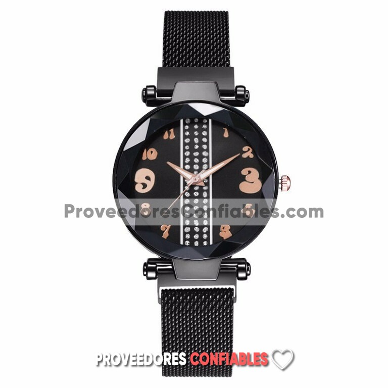 R3676 Reloj Negro Extensible Metal Mesh Iman Caratula Diamante Franja De Brillos Jpg