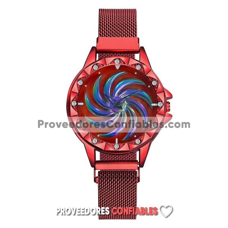 R3694 Reloj Rojo Extensible Mesh Iman Caratula Rehilete Tornasol Giratorio 2 Jpg