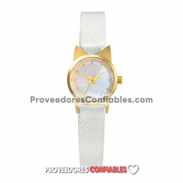 R3796 Reloj Blanco Extensible Piel Sintetica Caratula Marmol Y Diamantes Mini Orejas De Gato Jpg