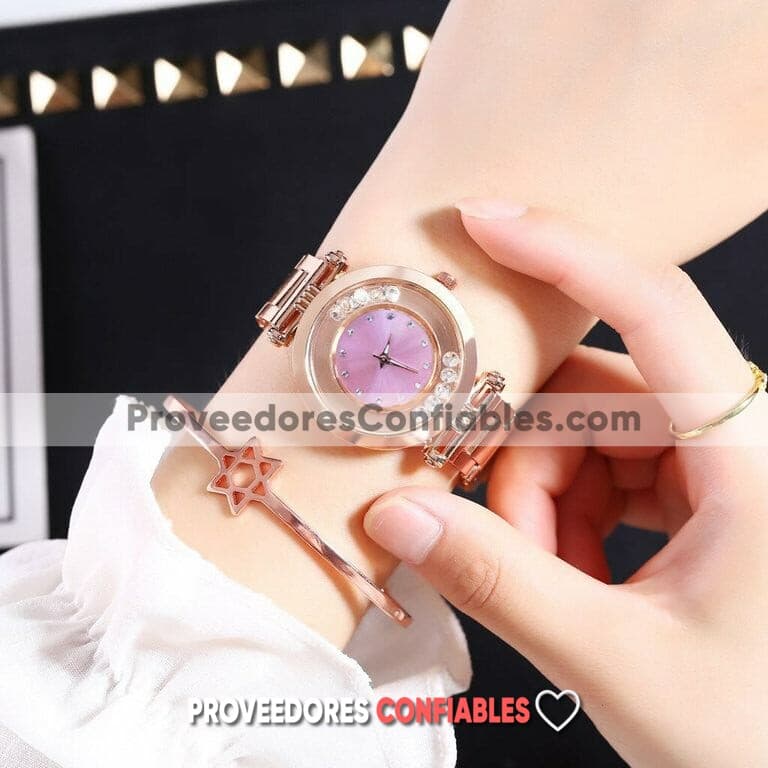 R3810 Reloj Gold Rose Extensible Metal Caratula Rosa Diamantes Giratorios 1 Jpg
