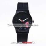 R3819 Reloj Negro Extensible Plastico Caratula Sin Numeros Flores 2 Jpg
