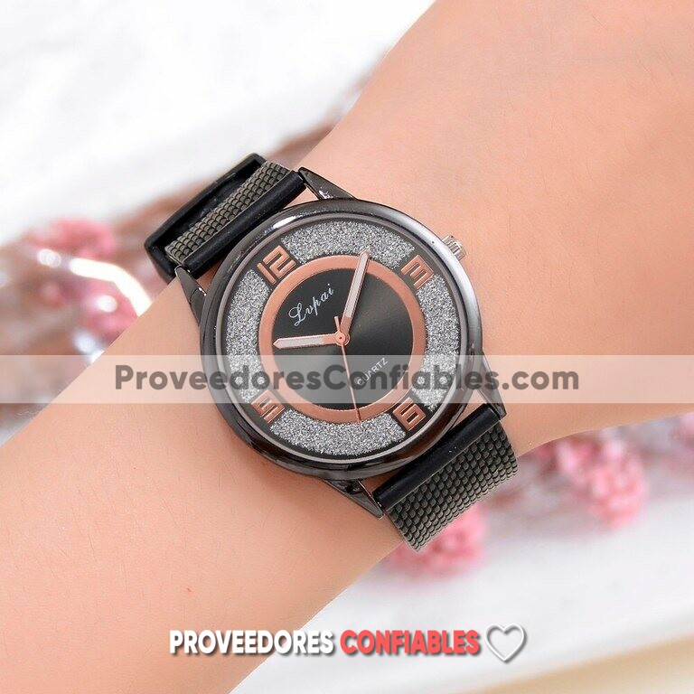 R3826 Reloj Negro Extensible Plastico Caratula Doble Circulo Destellos Lvpai 1 Jpg