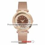 R3839 Reloj Gold Rose Extensible Metal Mesh Caratula Cafe Diamantes Giratorios 2 Jpg