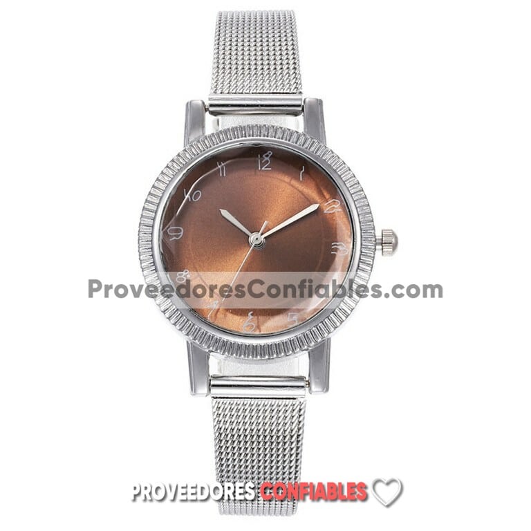 R3852 Reloj Plata Extensible Metal Mesh Caratula Cafe Diamante Jpg