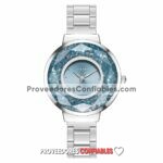 R3900 Reloj Diamantes Sueltos Extensible Metal Gris Caratula Azul Cielo A La Moda Mayoreo Jpg