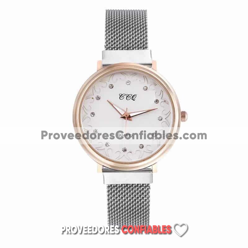 R3919 Reloj Metal Mesh Iman Sin Numeros Corazon Diamantes Plata Reloj De Moda Al Mayoreo Jpg