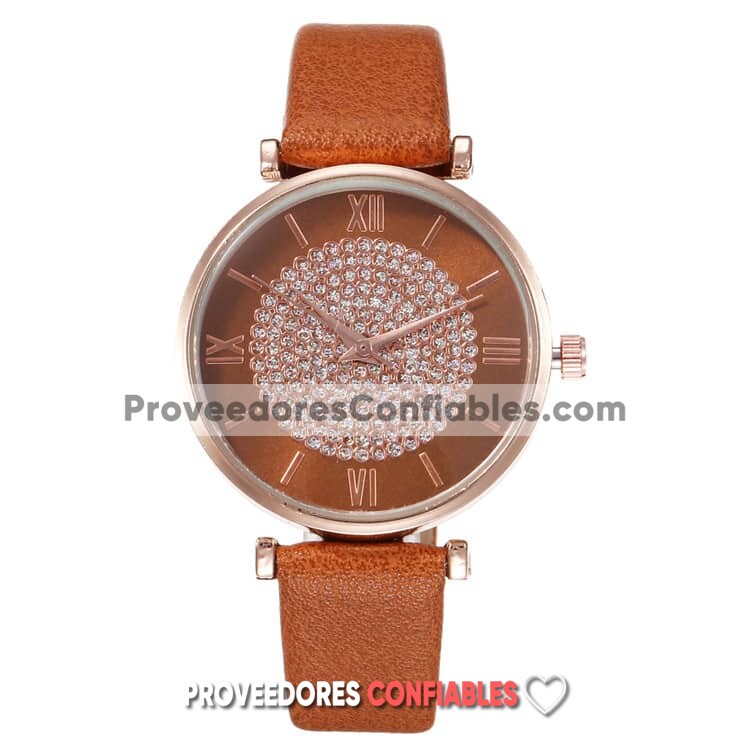 R3931 Reloj Extensible Piel Sintetica Doble Circulo Diamantes Cafe Reloj De Moda Al Mayoreo Jpg