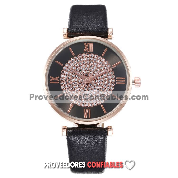 R3933 Reloj Extensible Piel Sintetica Doble Circulo Diamantes Negro Reloj De Moda Al Mayoreo Jpg