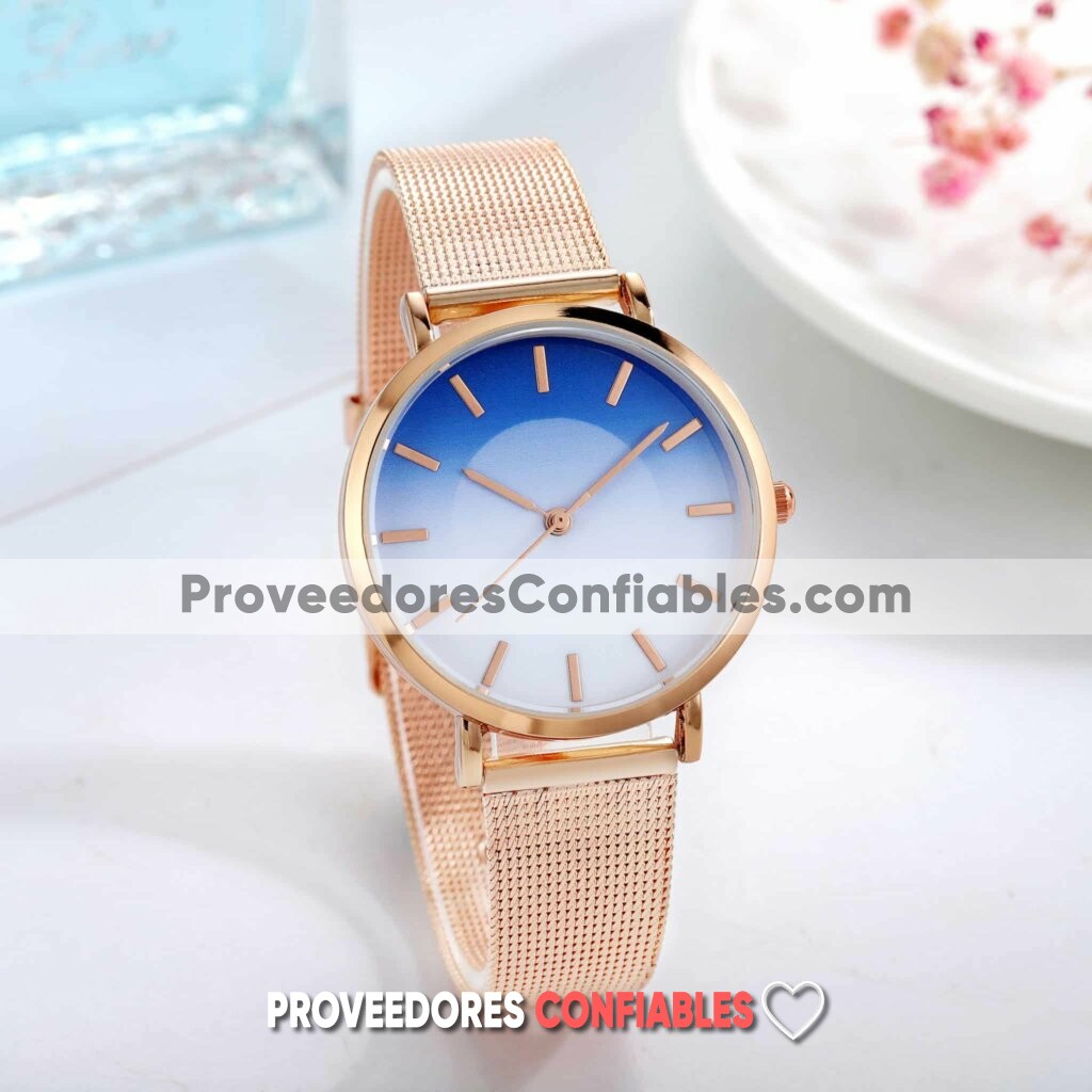 R3945 Reloj Extensible Metal Mesh Sin Numeros Azul Blanco Rose Gold Reloj De Moda Al Mayoreo 2 Scaled 1 Jpg