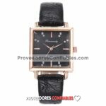 R3950 Reloj Extensible Piel Sintetica Tipo Corrugado Diamantes Negro Reloj De Moda Al Mayoreo Jpg