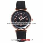 R3956 Reloj Extensible Piel Sintetica Tipo Gamusa Diamante Destellos Negro Reloj De Moda Al Mayoreo Jpg