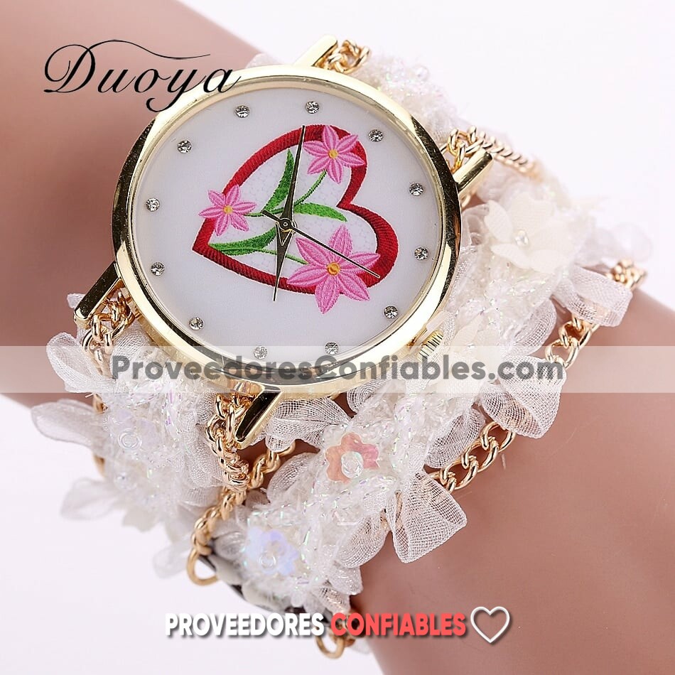R3961 Reloj Pulsera Extensible Liston Y Cadena 3 Flores Blanco Reloj De Moda Al Mayoreo Jpg