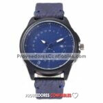 R3964 Reloj Exensible Piel Sintetica Tipo Corrugado Numeros Romanos Mundo Calendario Azul Reloj De Moda Al Mayoreo Jpg